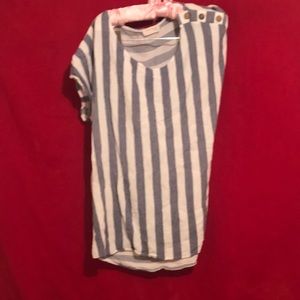 Navy blue and white striped blouse